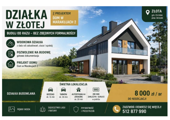 Widokowa działka 34, 28 ar z pozwoleniem na budowę Brzesko