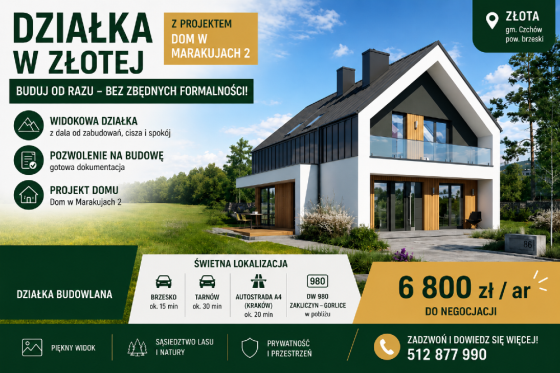 Widokowa działka 34, 28 ar z pozwoleniem na budowę Brzesko